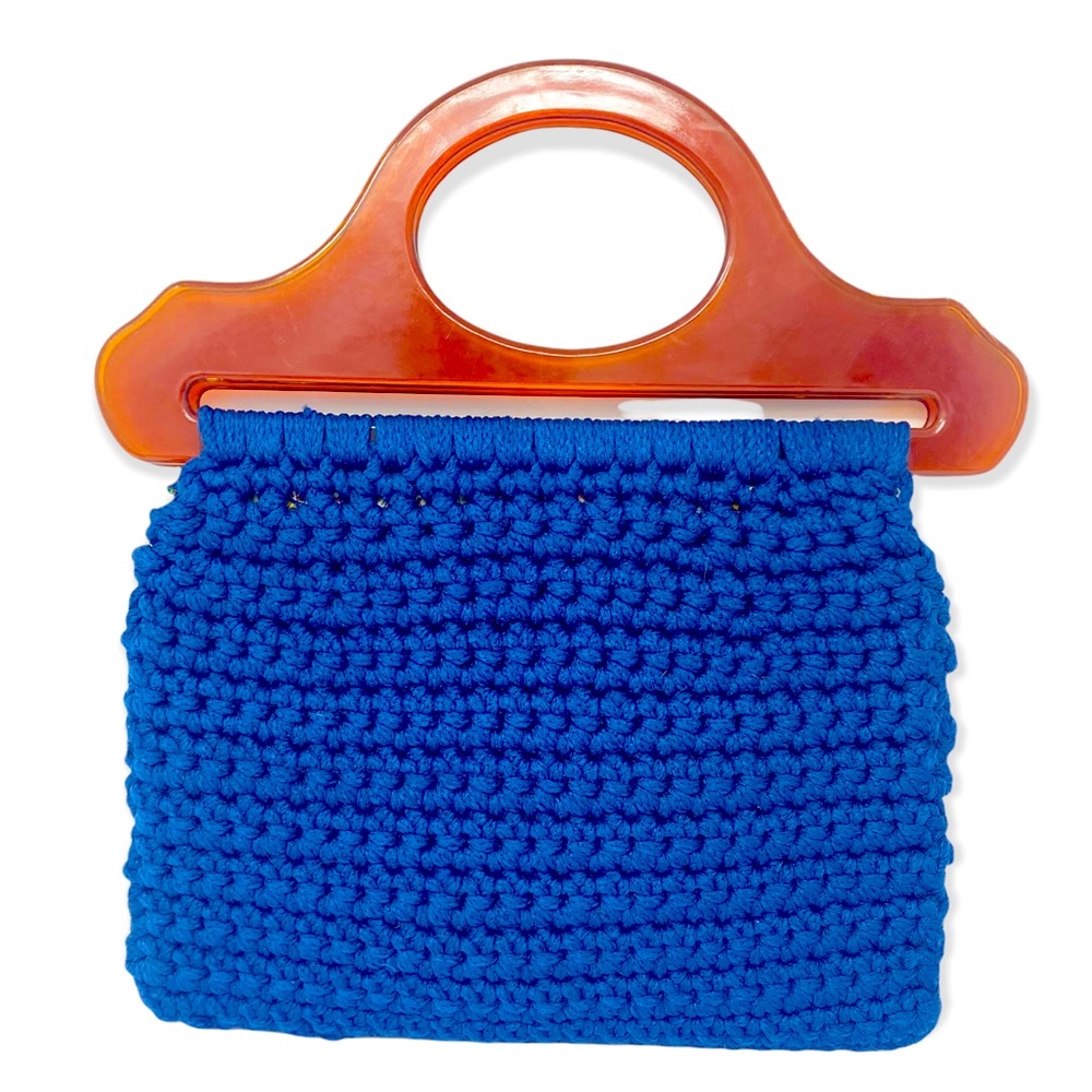 Blue Crochet Handbag with Amber Handle